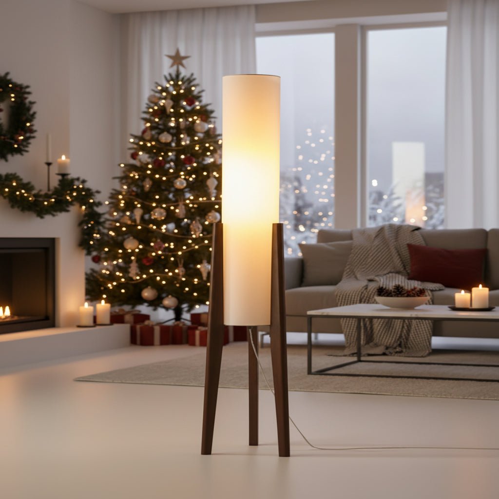 Walnut Wood Floor Lamp with Dimmable LED in Scandinavian Style, view 1