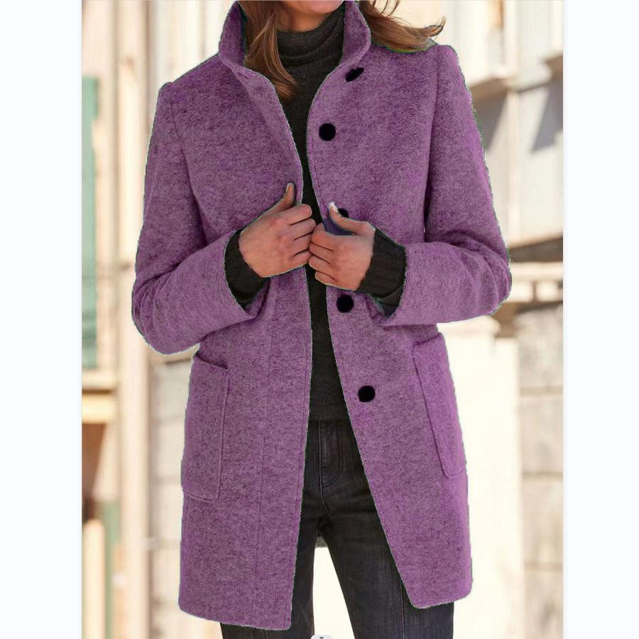 Women's Classic Wool Coat with Retro Button Front in Six Colors, view 4