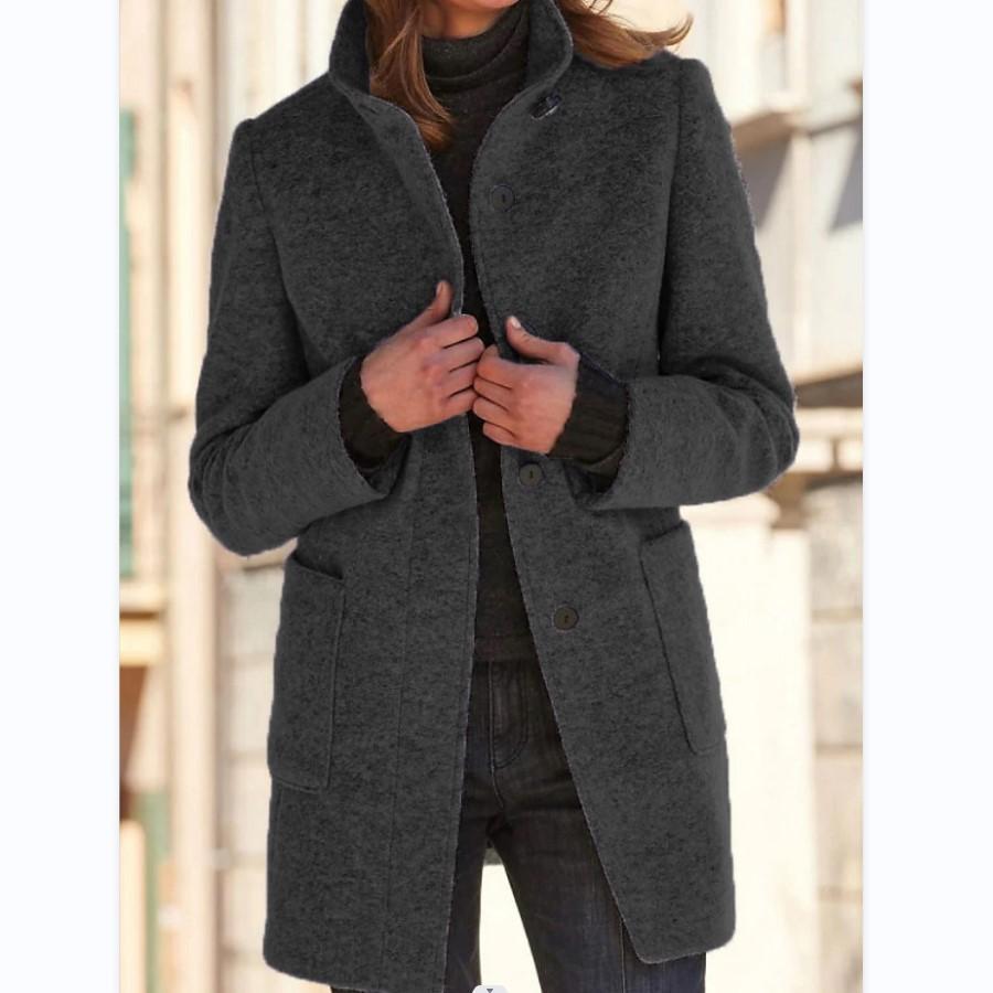 Women's Classic Wool Coat with Retro Button Front in Six Colors, view 6