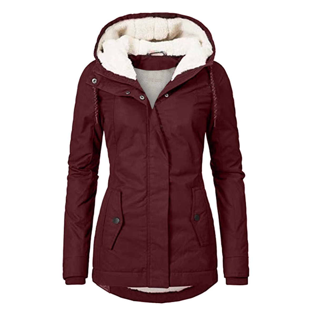 Women's Fleece Lined Winter Jacket with Drawstring Hood, view 3