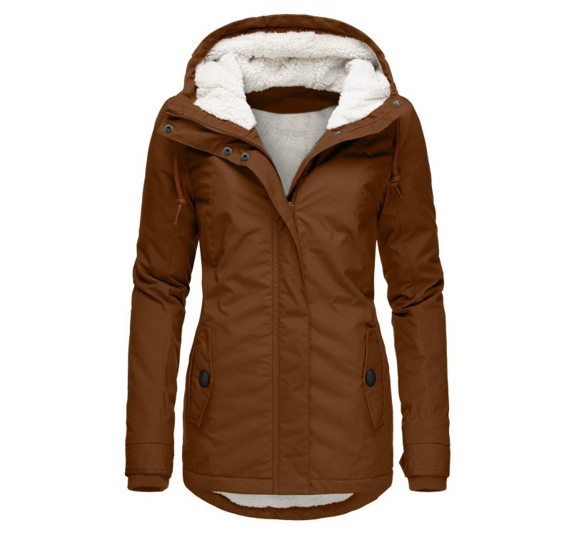 Women's Fleece Lined Winter Jacket with Drawstring Hood, view 5