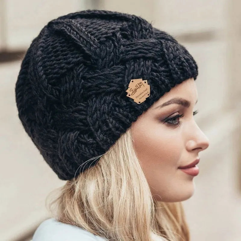 Women's Knit Winter Beanie in Wool Cotton Blend in Seven Colors, view 7