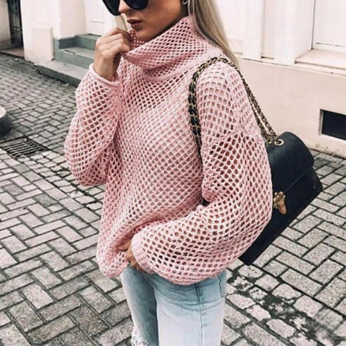 Women's Oversized Chunky Turtleneck Sweater with Balloon Sleeves, view 3