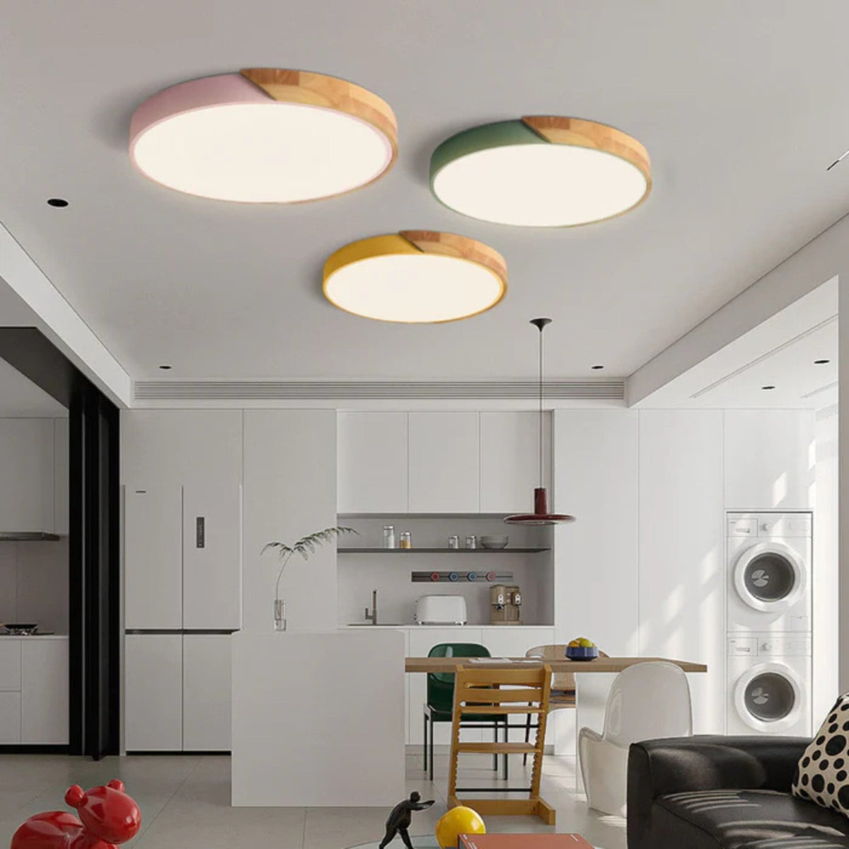 Wood Accent LED Flush Mount Ceiling Light