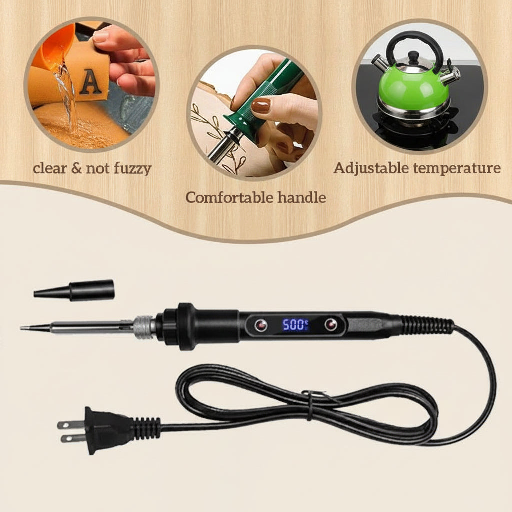 Wood Burning Pen Kit with Adjustable Temperature, Tips and Stencils, view 5
