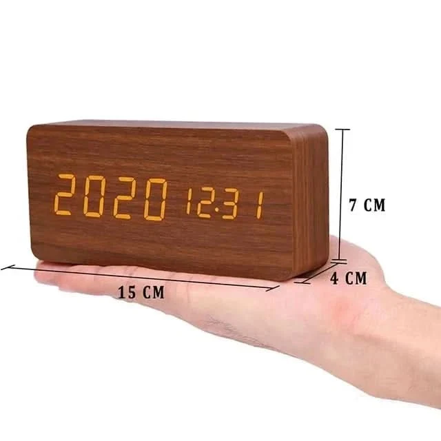 Wooden Digital Alarm Clock with Three Alarms and Temperature Display, view 5