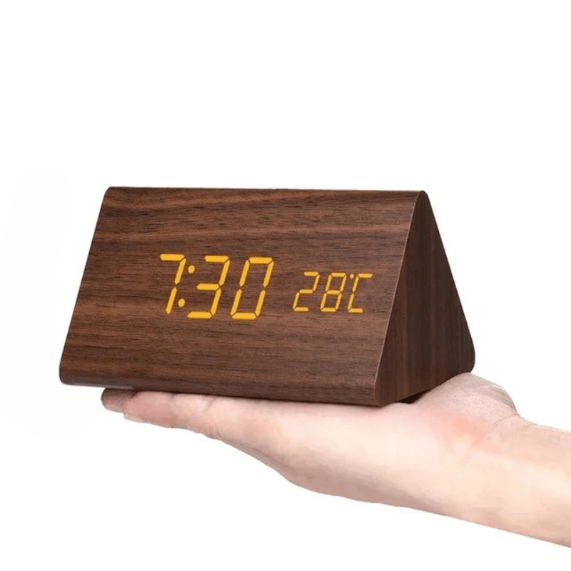 Wooden Digital Alarm Clock with Three Alarms and Temperature Display, view 7