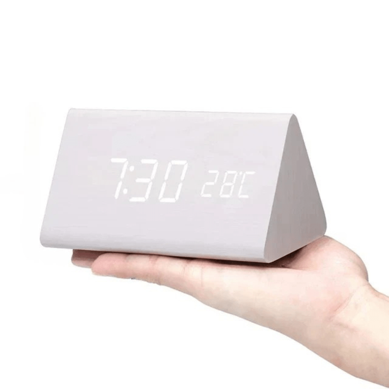 Wooden Digital Alarm Clock with Three Alarms and Temperature Display, view 8