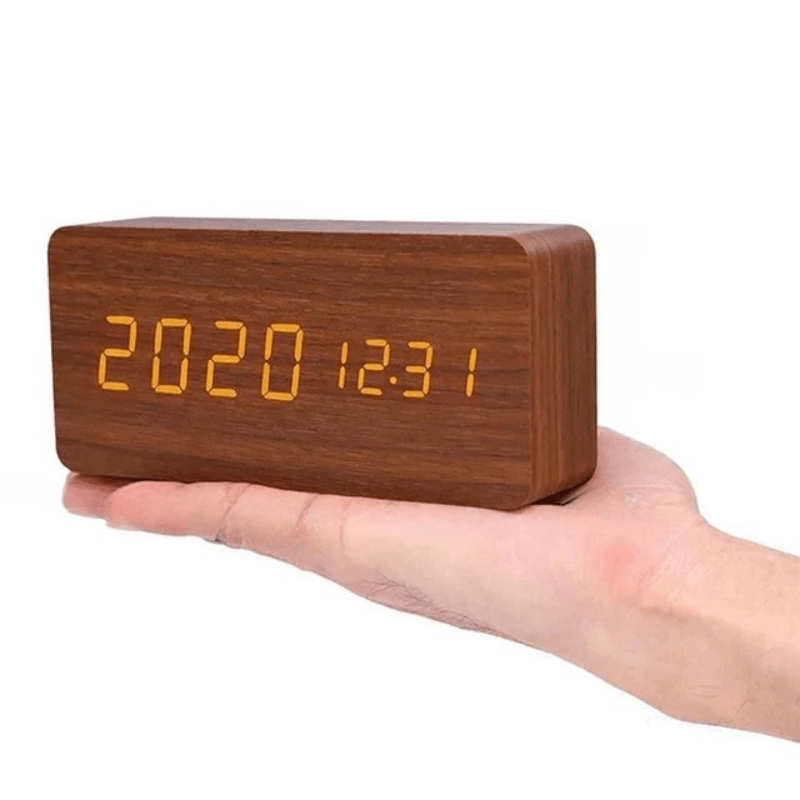 Wooden Digital Alarm Clock with Three Alarms and Temperature Display, view 11