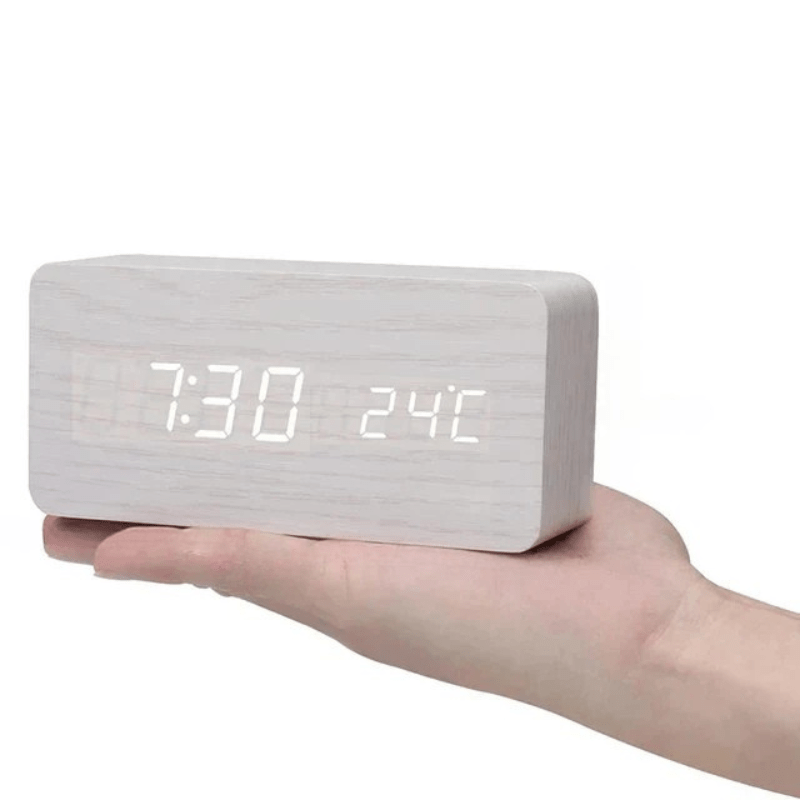 Wooden Digital Alarm Clock with Three Alarms and Temperature Display, view 12