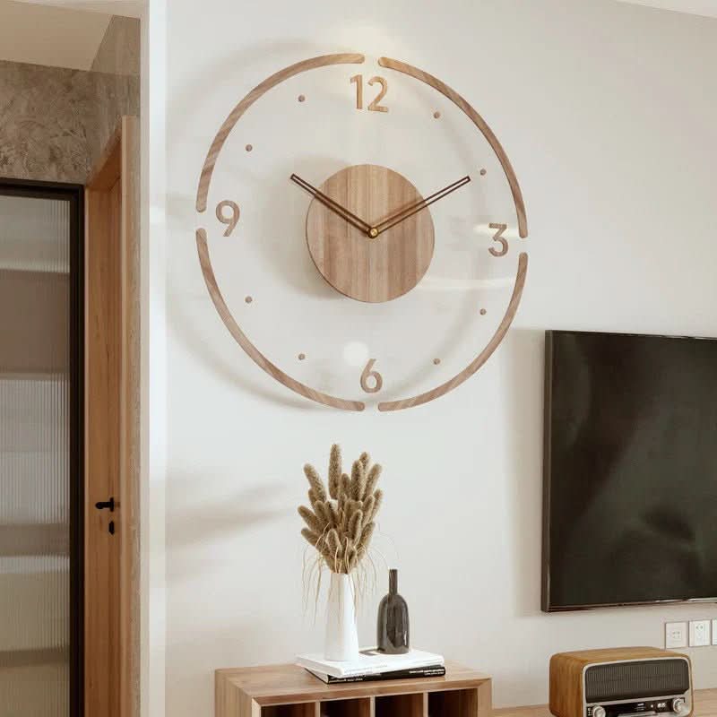 Wooden Wall Clock with Silent Quartz Movement, 13.8 in Diameter, view 1