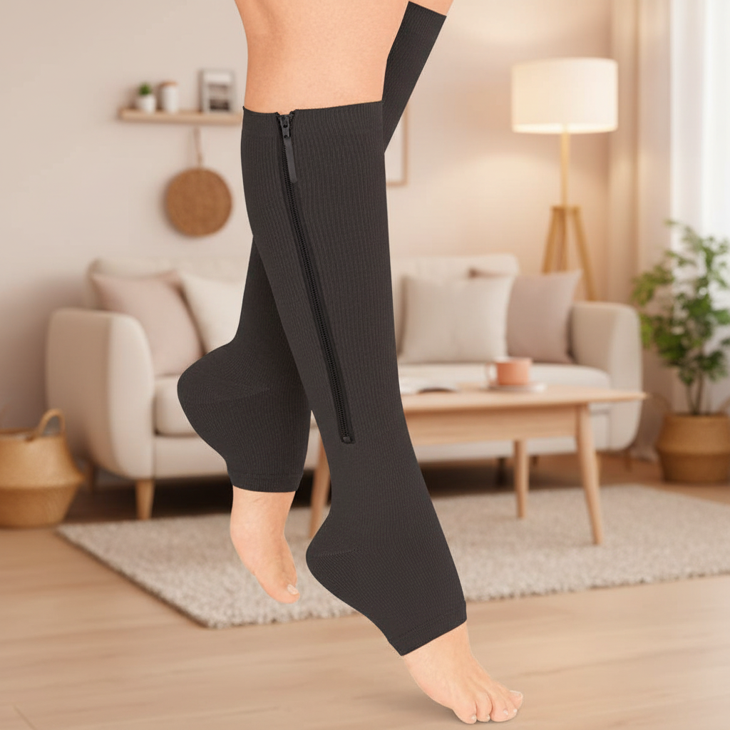 Zip Up Compression Socks with Side Zipper and Open Toe, 20 to 30 mmHg, view 1