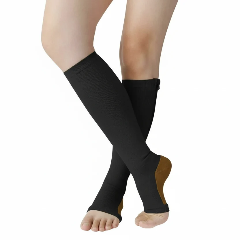Zip Up Compression Socks with Side Zipper and Open Toe, 20 to 30 mmHg, view 2