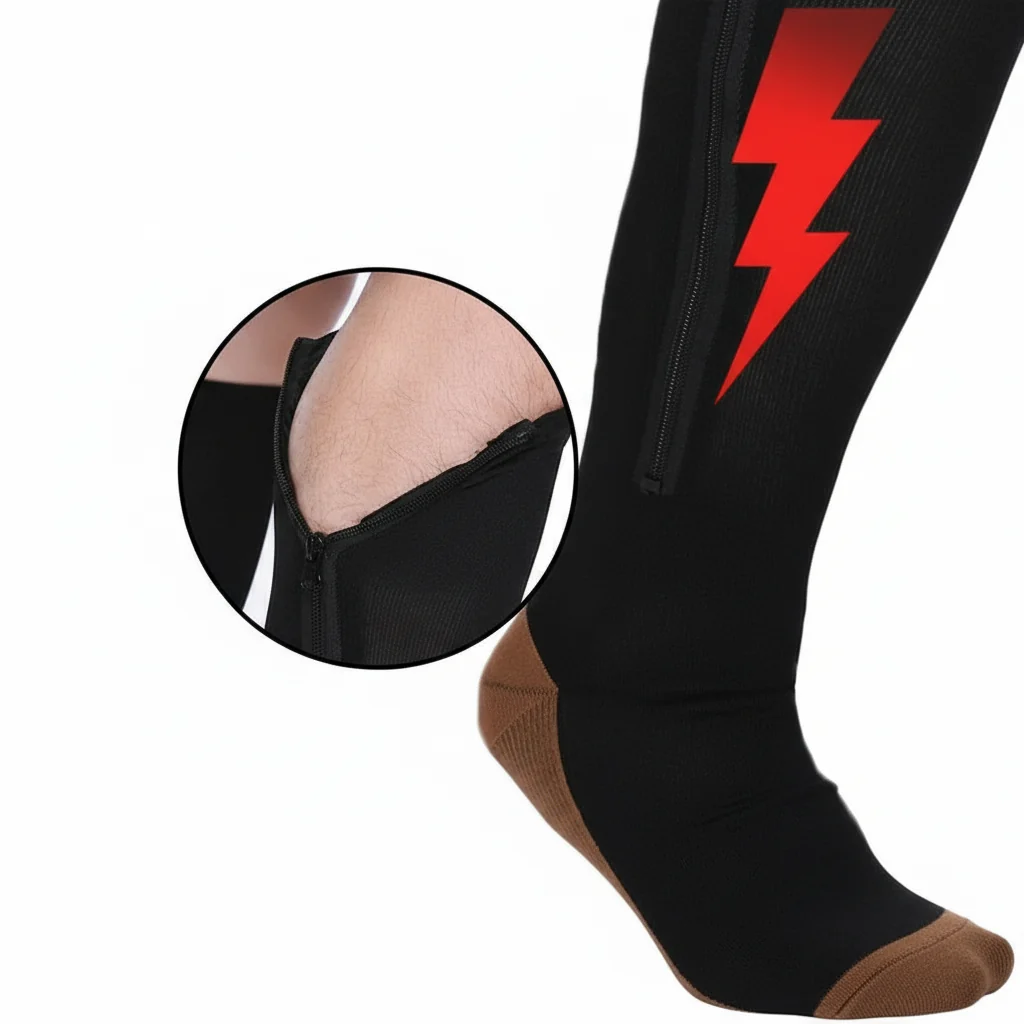 Zip Up Compression Socks with Side Zipper and Open Toe, 20 to 30 mmHg, view 3