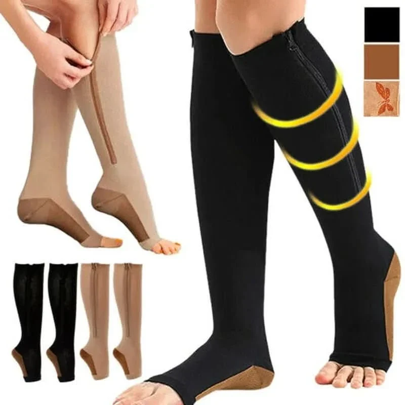 Zip Up Compression Socks with Side Zipper and Open Toe, 20 to 30 mmHg, view 4