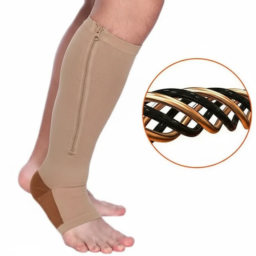 Zip Up Compression Socks with Side Zipper and Open Toe, 20 to 30 mmHg, view 6