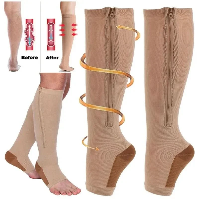 Zip Up Compression Socks with Side Zipper and Open Toe, 20 to 30 mmHg, view 7
