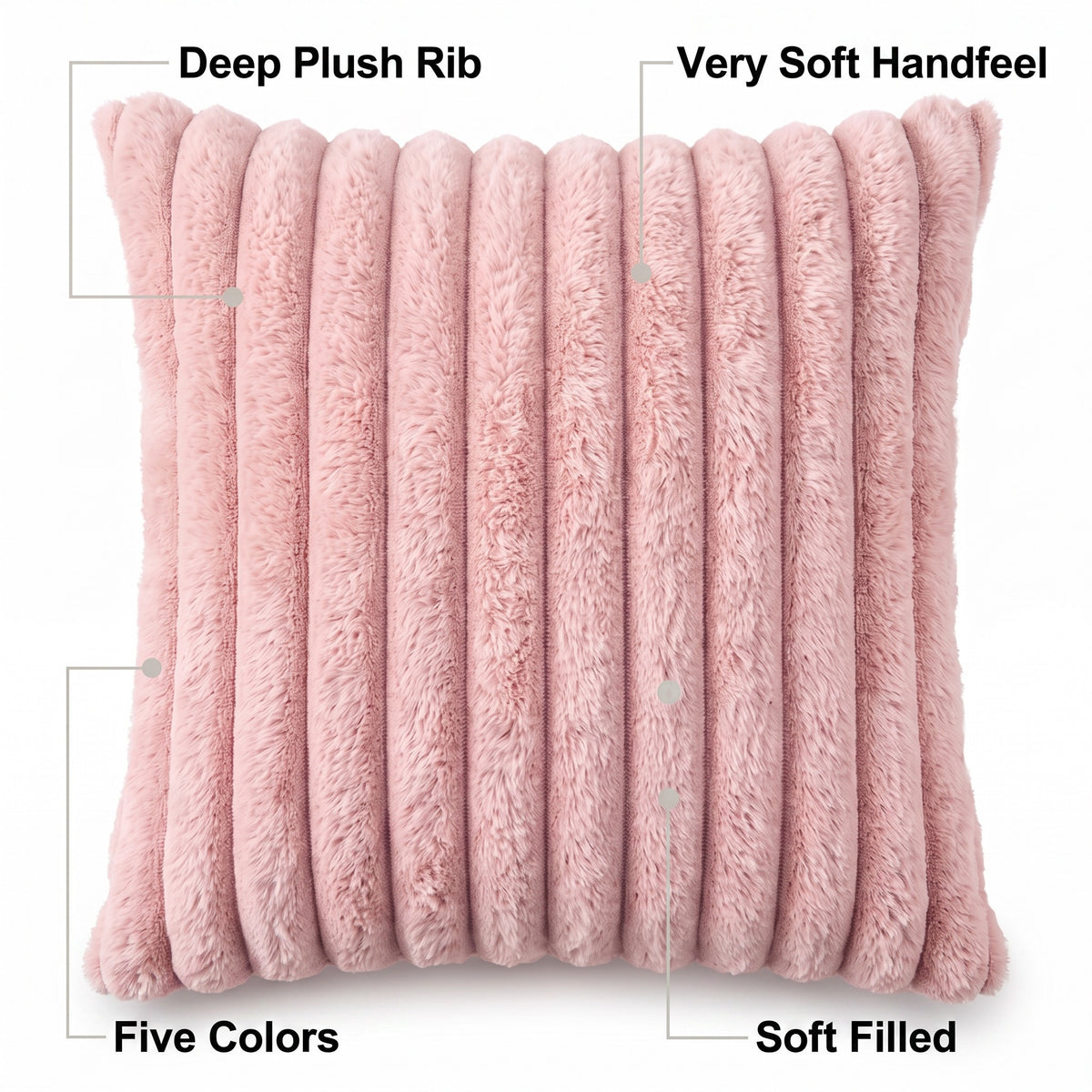 Soft Ribbed Accent Cushion | Plush Texture, 5 Colors