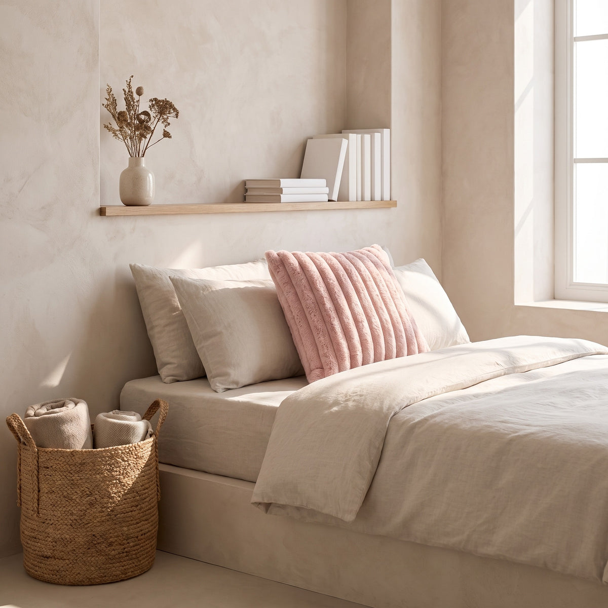 Soft Ribbed Accent Cushion | Plush Texture, 5 Colors