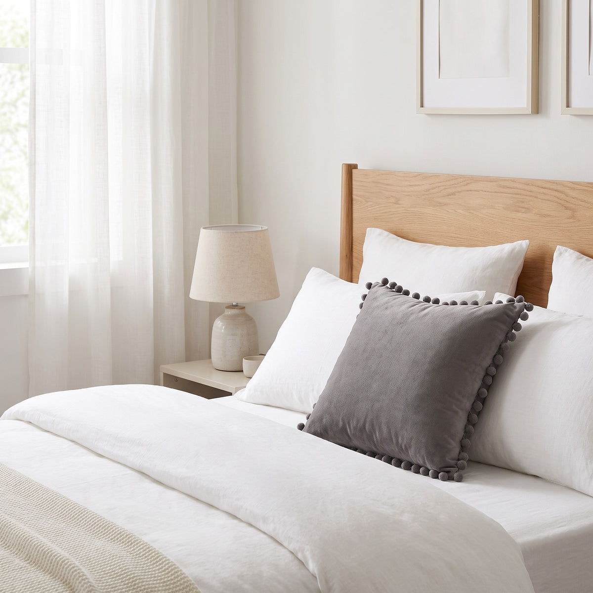 Scandinavian Accent Cushion | Pom Pom Trim, 4 Colors