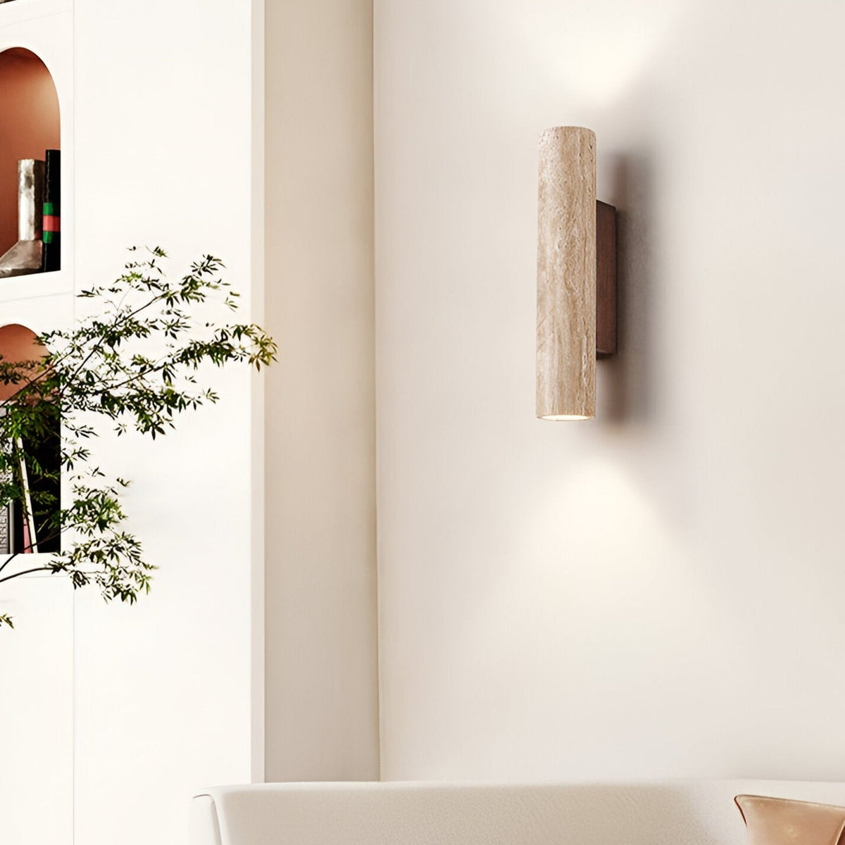 Travertine and Wood Wall Light