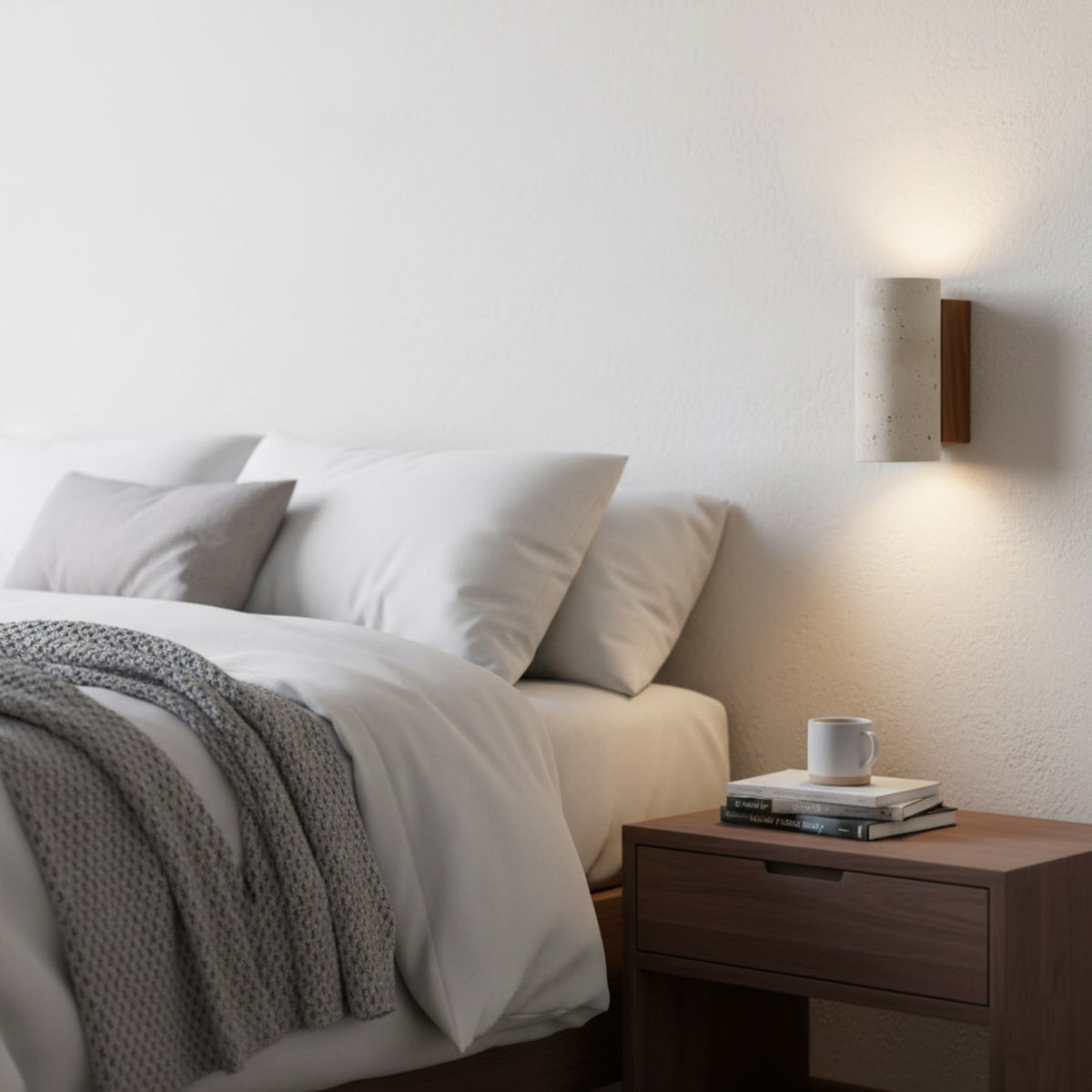 Travertine and Wood Wall Light