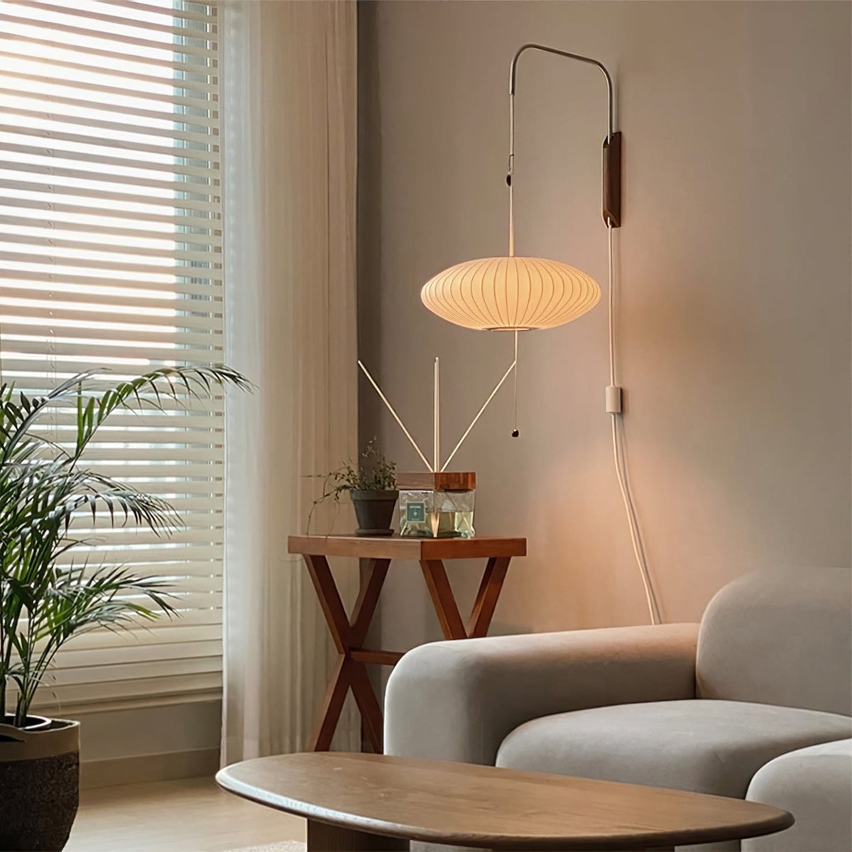 Silk and Walnut Wall Sconce