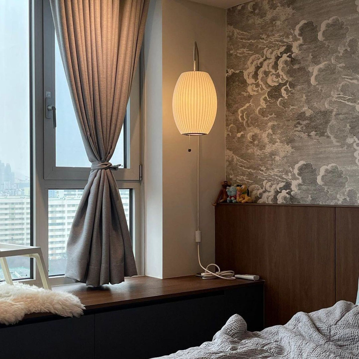 Silk and Walnut Wall Sconce