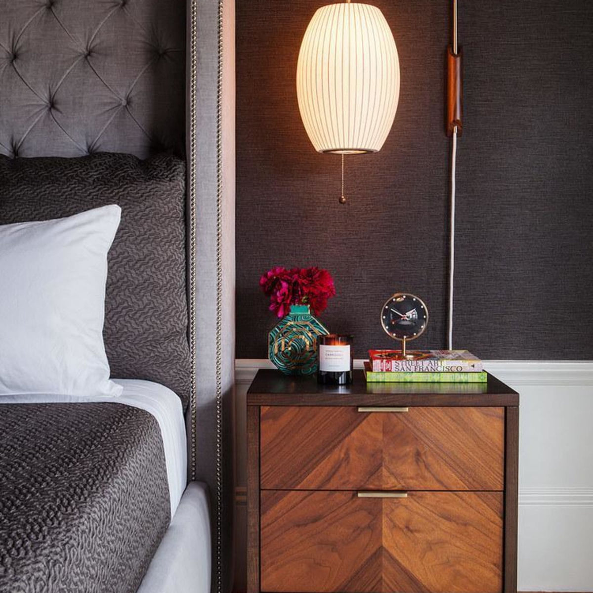 Silk and Walnut Wall Sconce