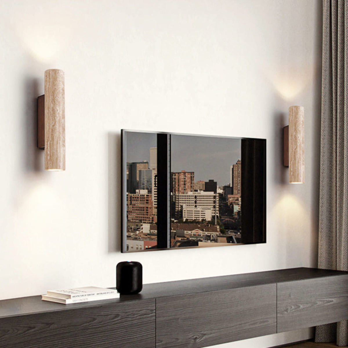 Travertine and Wood Wall Light