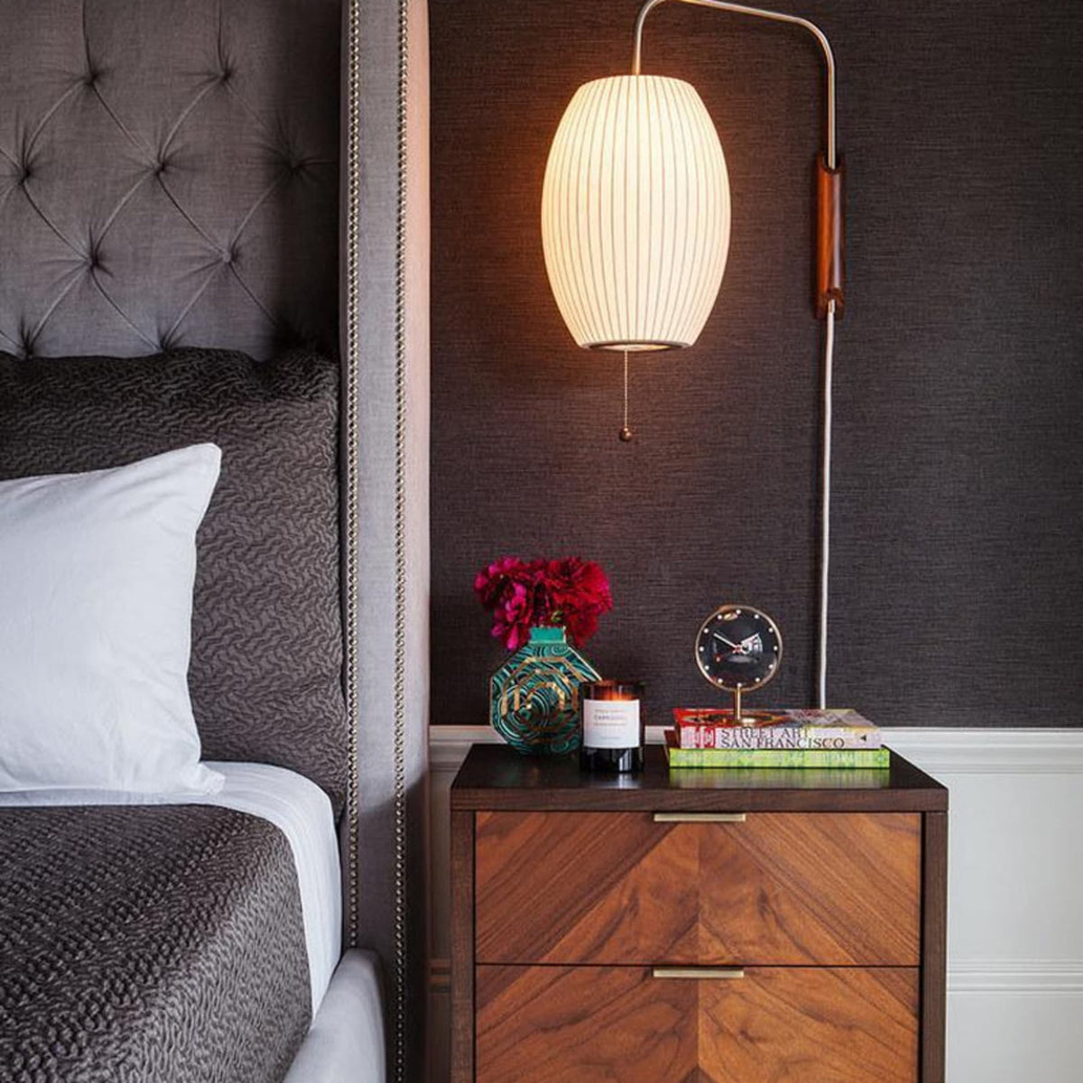 Silk and Walnut Wall Sconce