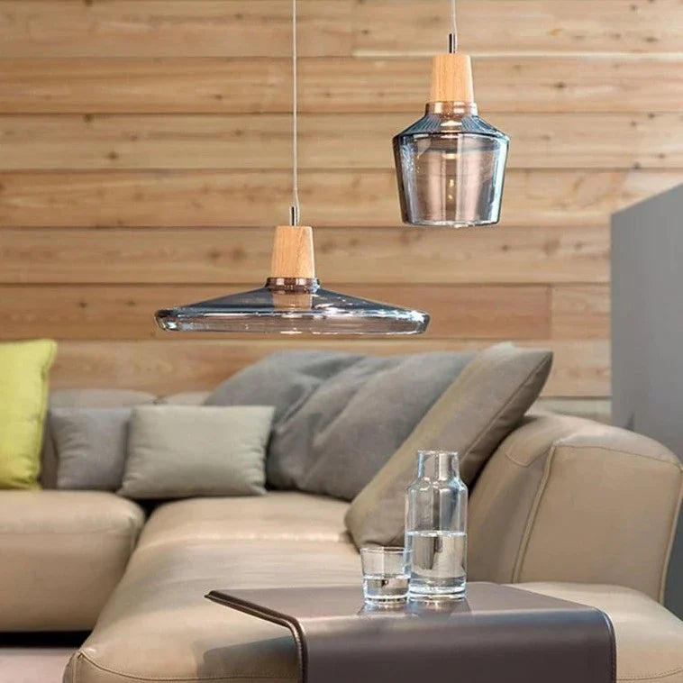Glass and Wood Pendant Light