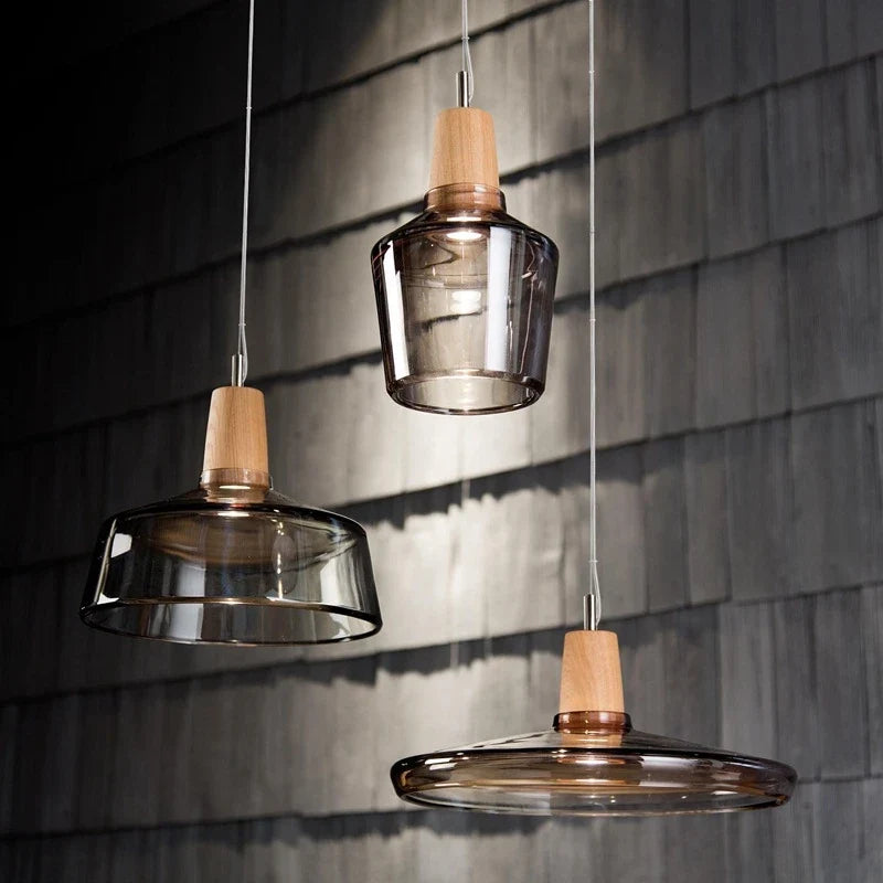 Glass and Wood Pendant Light