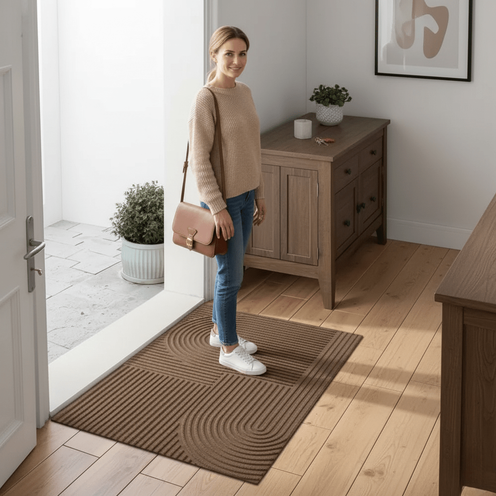 Absorbent Door Mat with Line Pattern and Non Slip TPR Backing, Machine Washable, view 4
