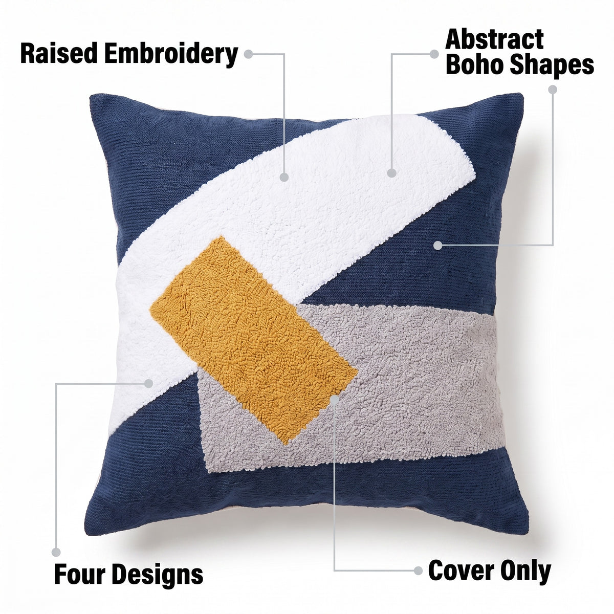 Abstract Boho Embroidered Cushion Cover | 4 Designs, 18in