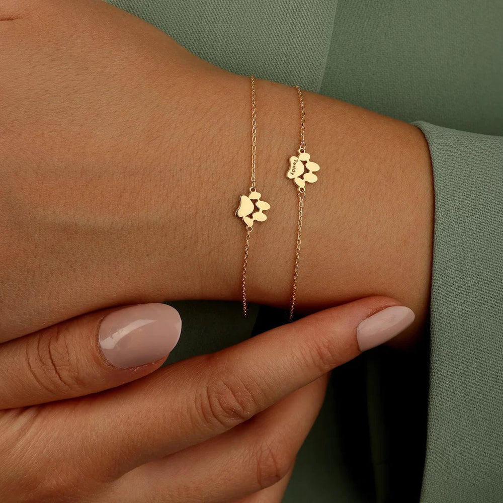 Personalized Paw Print Bracelet with Custom Dog Name Engraving, Stainless Steel Chain Jewelry for Women, Up to 4 Charms (2)