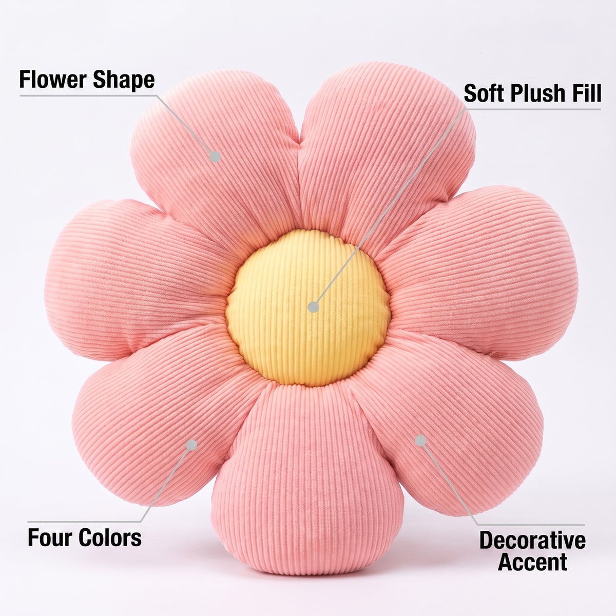 Flower Shaped Accent Pillow | Soft Petal Cushion, 4 Colors