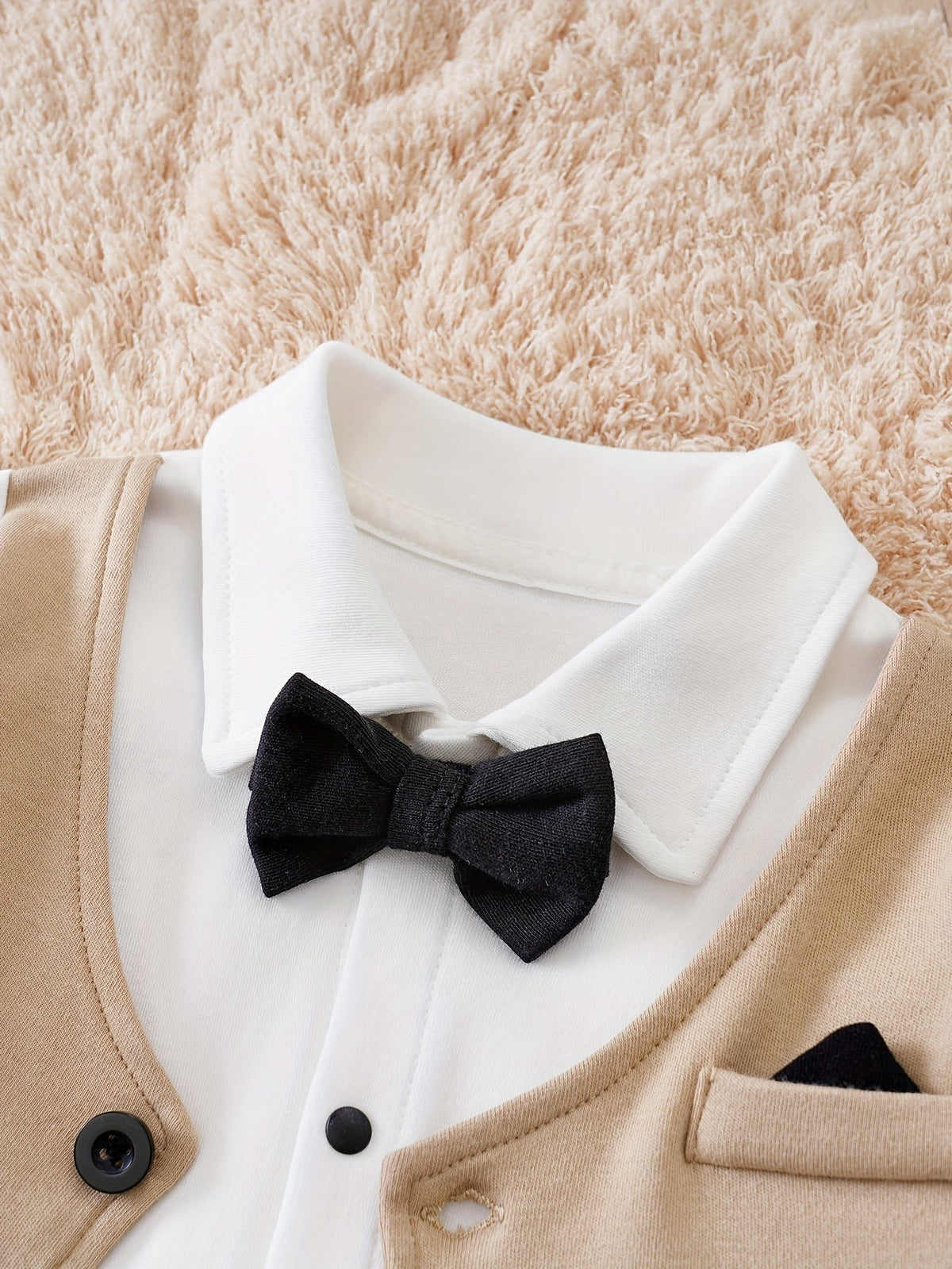 Baby Tuxedo Romper with Bow Tie, 100% Cotton, 0 to 18 Months, view 3