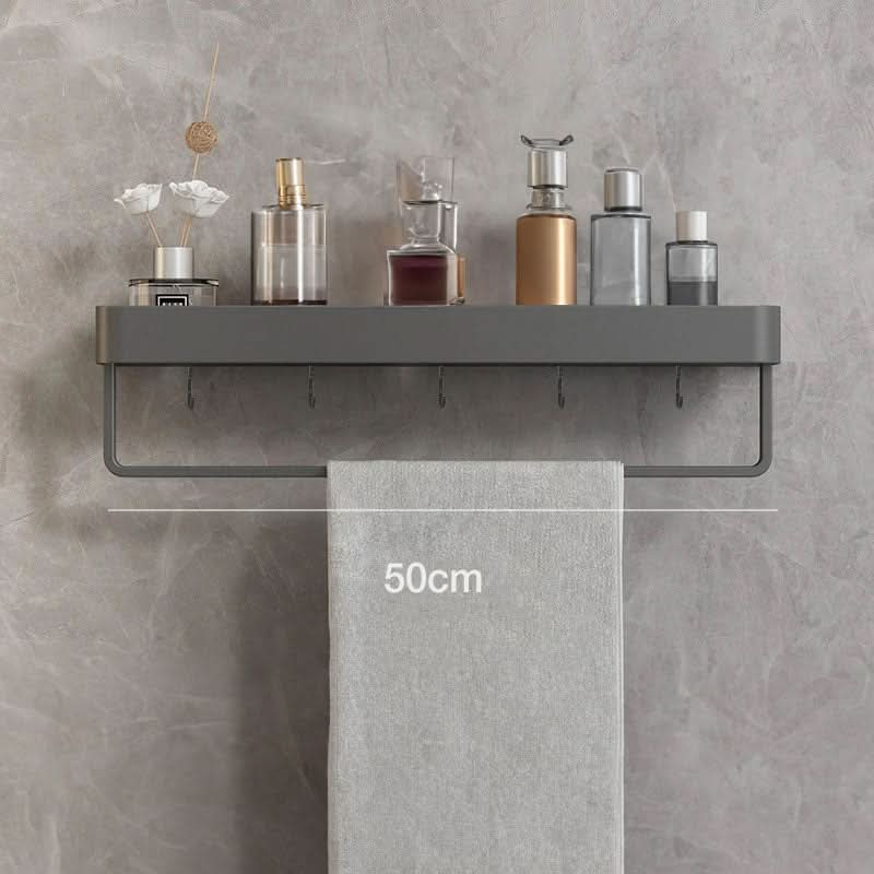 Bathroom Wall Shelf with Optional Towel Bar and No Drill Installation, view 9