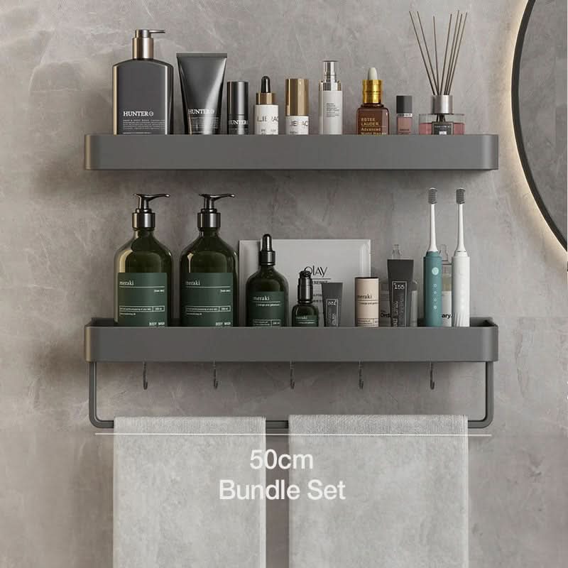 Bathroom Wall Shelf with Optional Towel Bar and No Drill Installation, view 11