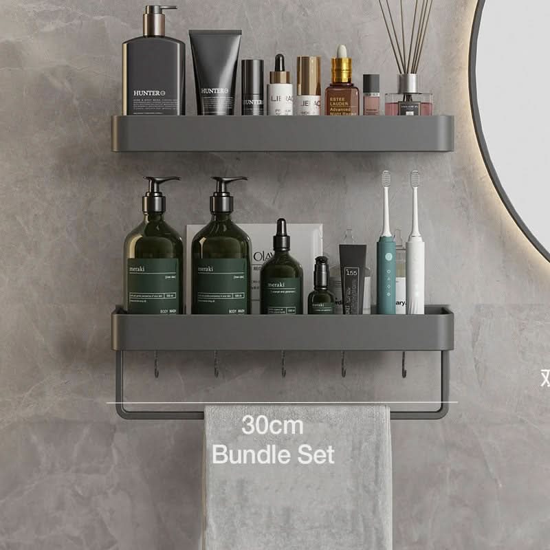 Bathroom Wall Shelf with Optional Towel Bar and No Drill Installation, view 12