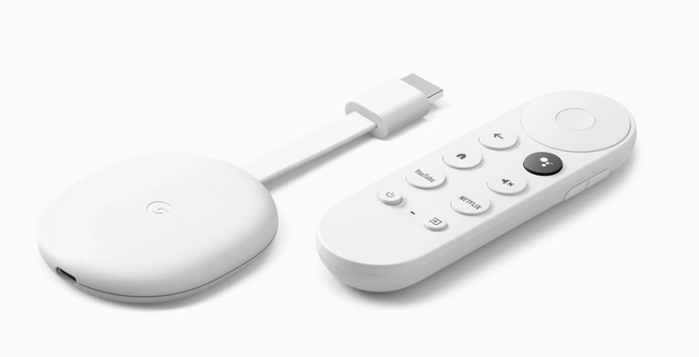 Close-up of the dedicated streaming app buttons and navigation pad on the Chromecast 4 replacement remote.