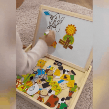 Beech wood kids drawing board with whiteboard and chalkboard sides
