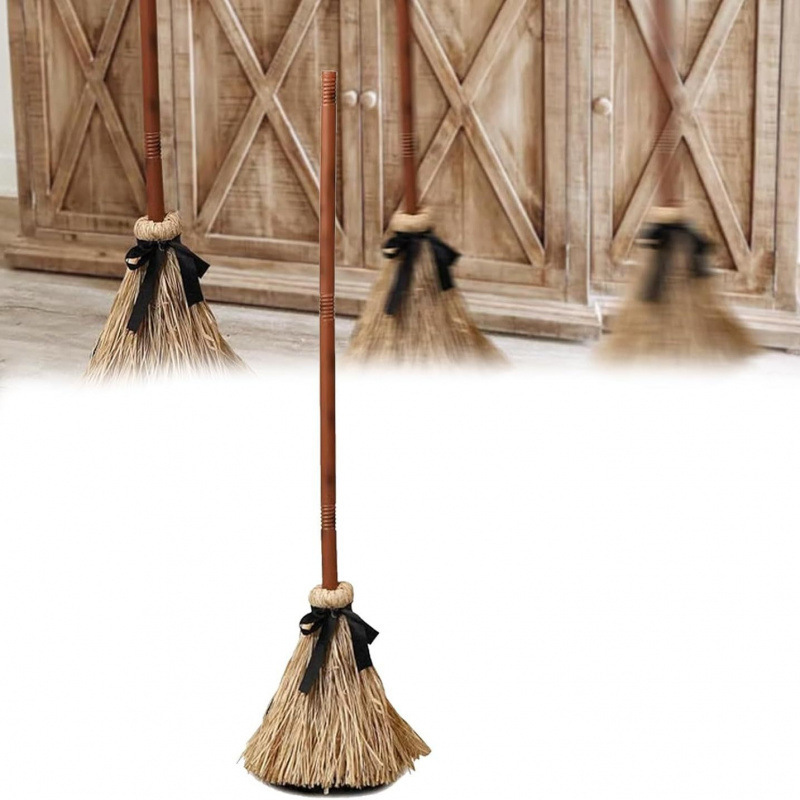 Animated Walking Witch Broom Halloween Prop with Green LED Light and Spooky Laugh, view 9