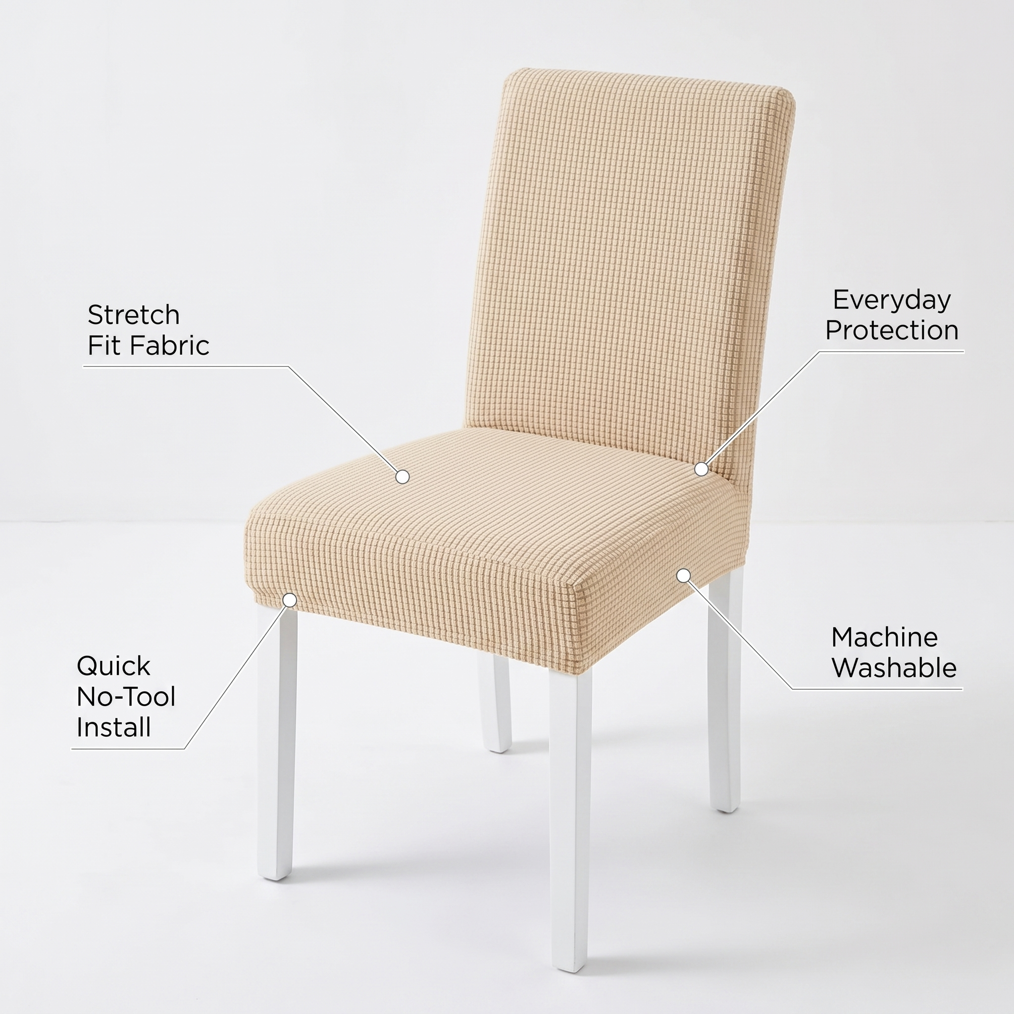 Beige Chair Seat Cover – Stretch Fit – product view 3 | Brivenzo