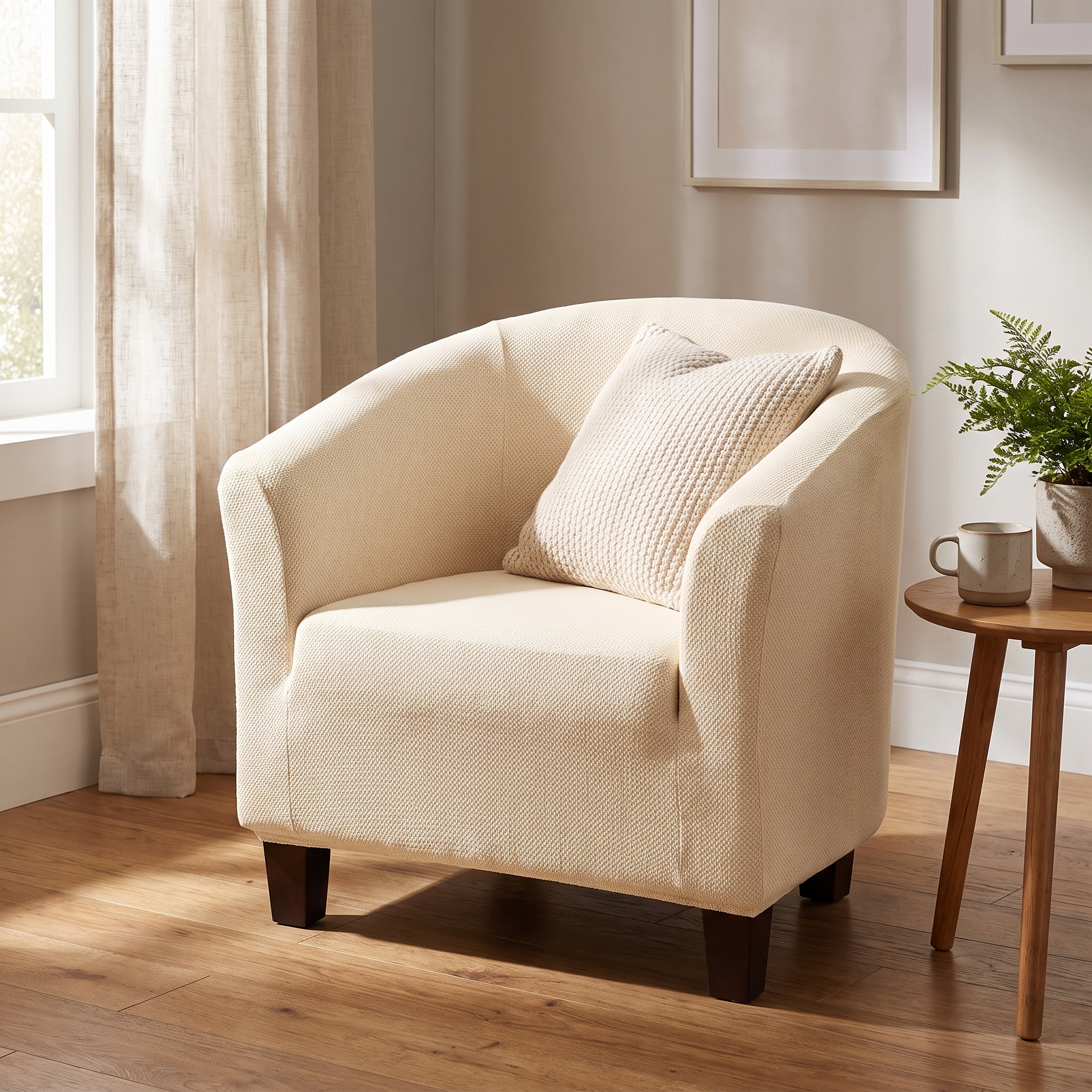 Beige Club Armchair Cover – Stretch Fit shown in a styled home interior | Brivenzo