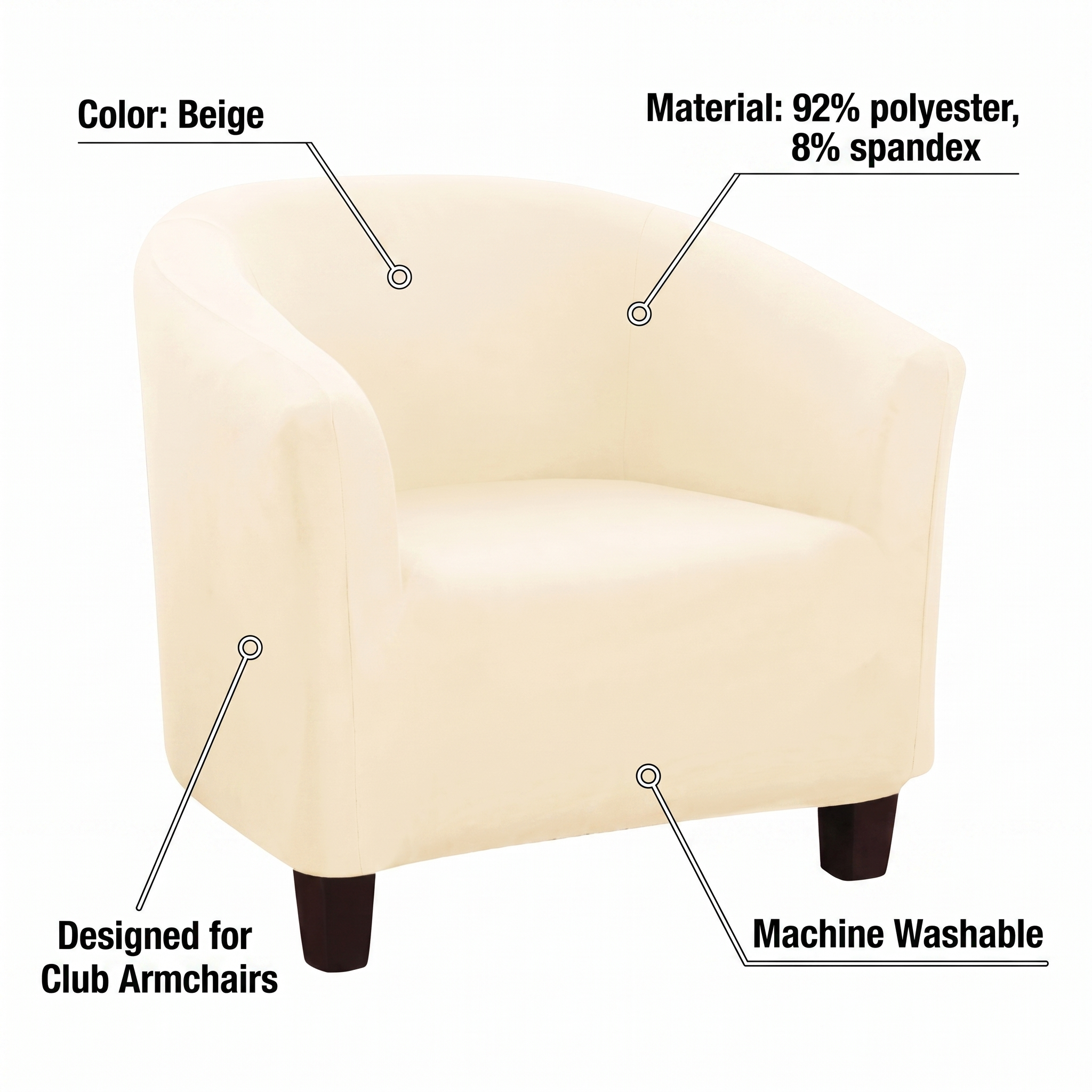 Beige Club Armchair Cover – Stretch Fit – features and specifications overview | Brivenzo