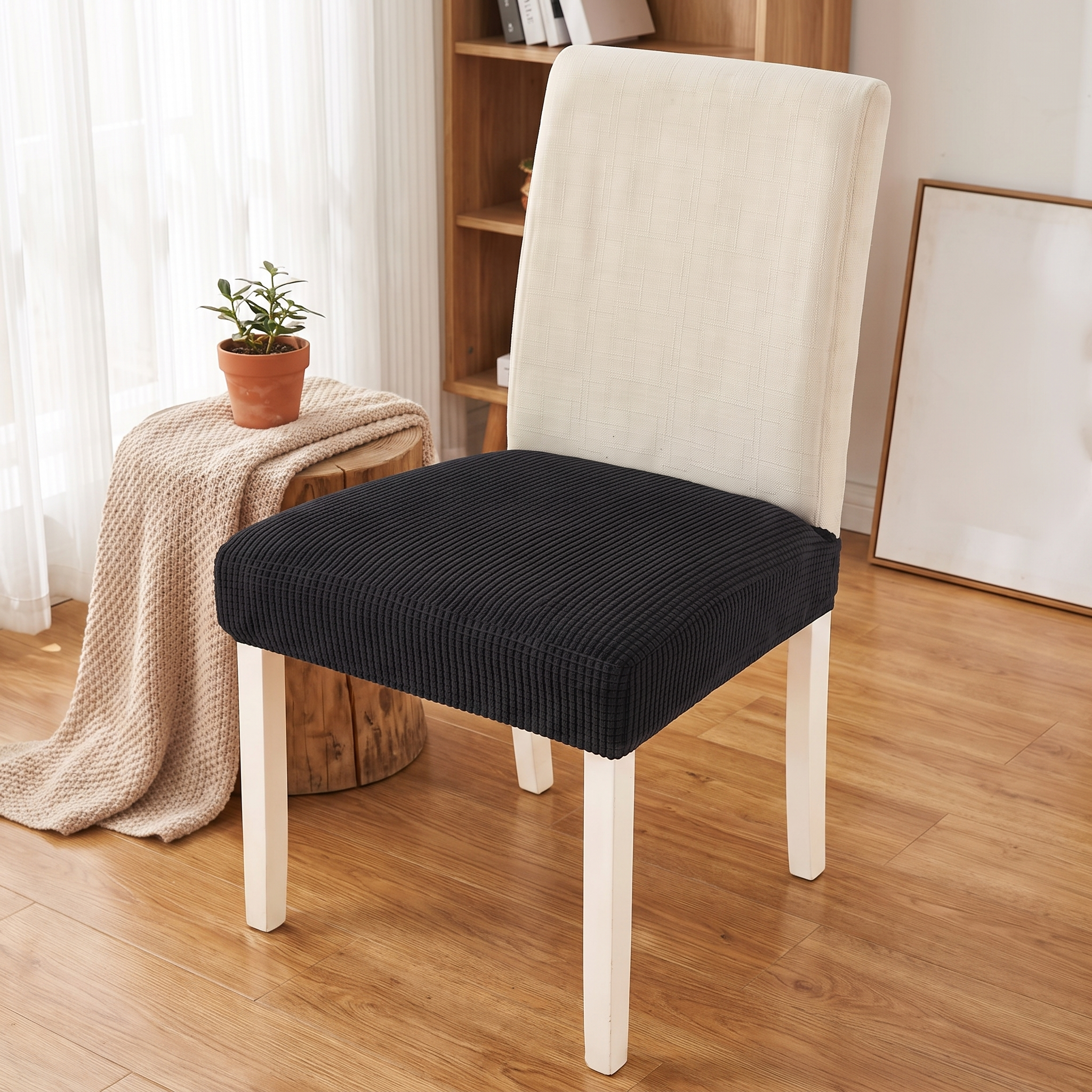 Black Chair Seat Cover – Stretch Fit shown in a styled home interior | Brivenzo