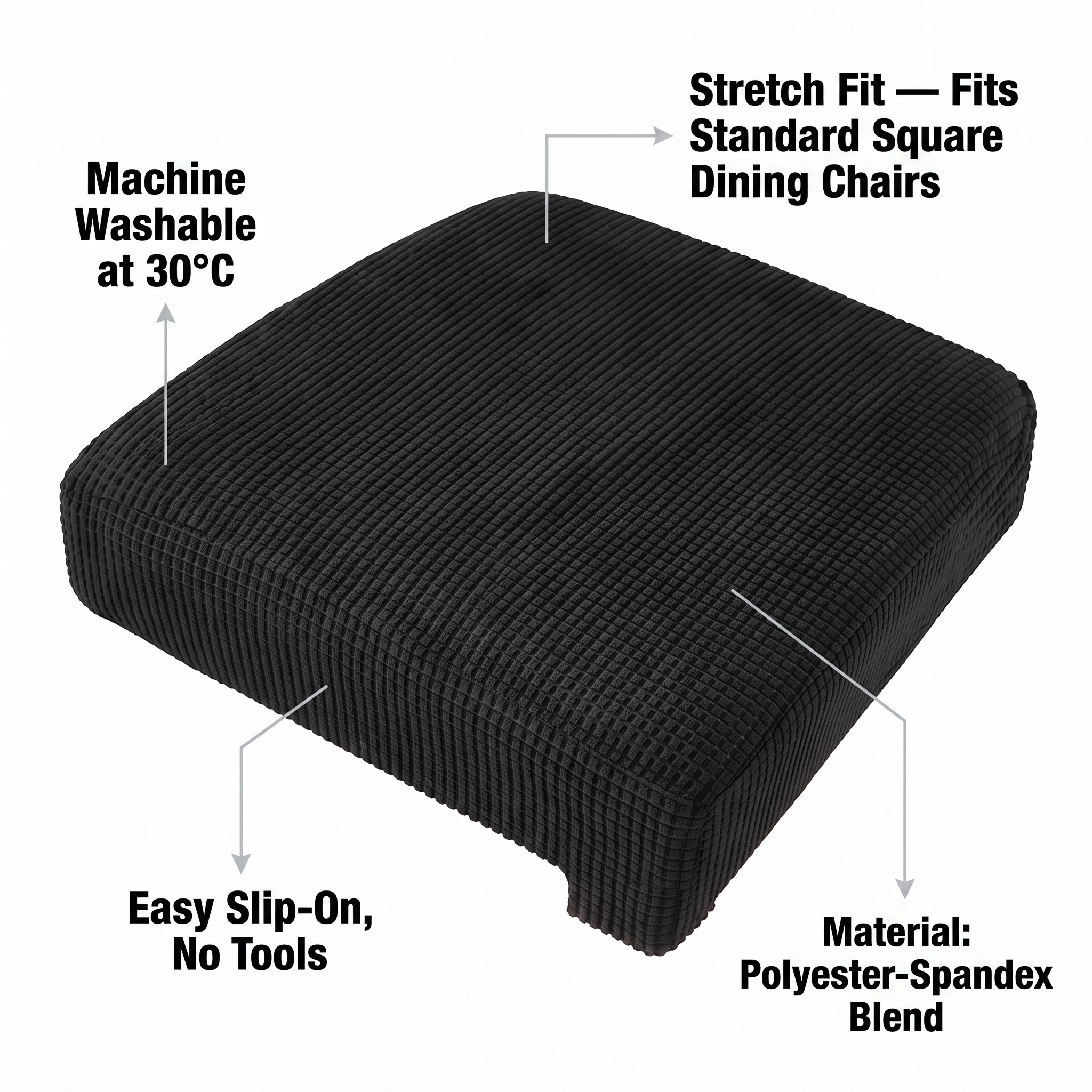 Black Chair Seat Cover – Stretch Fit – product view 5 | Brivenzo