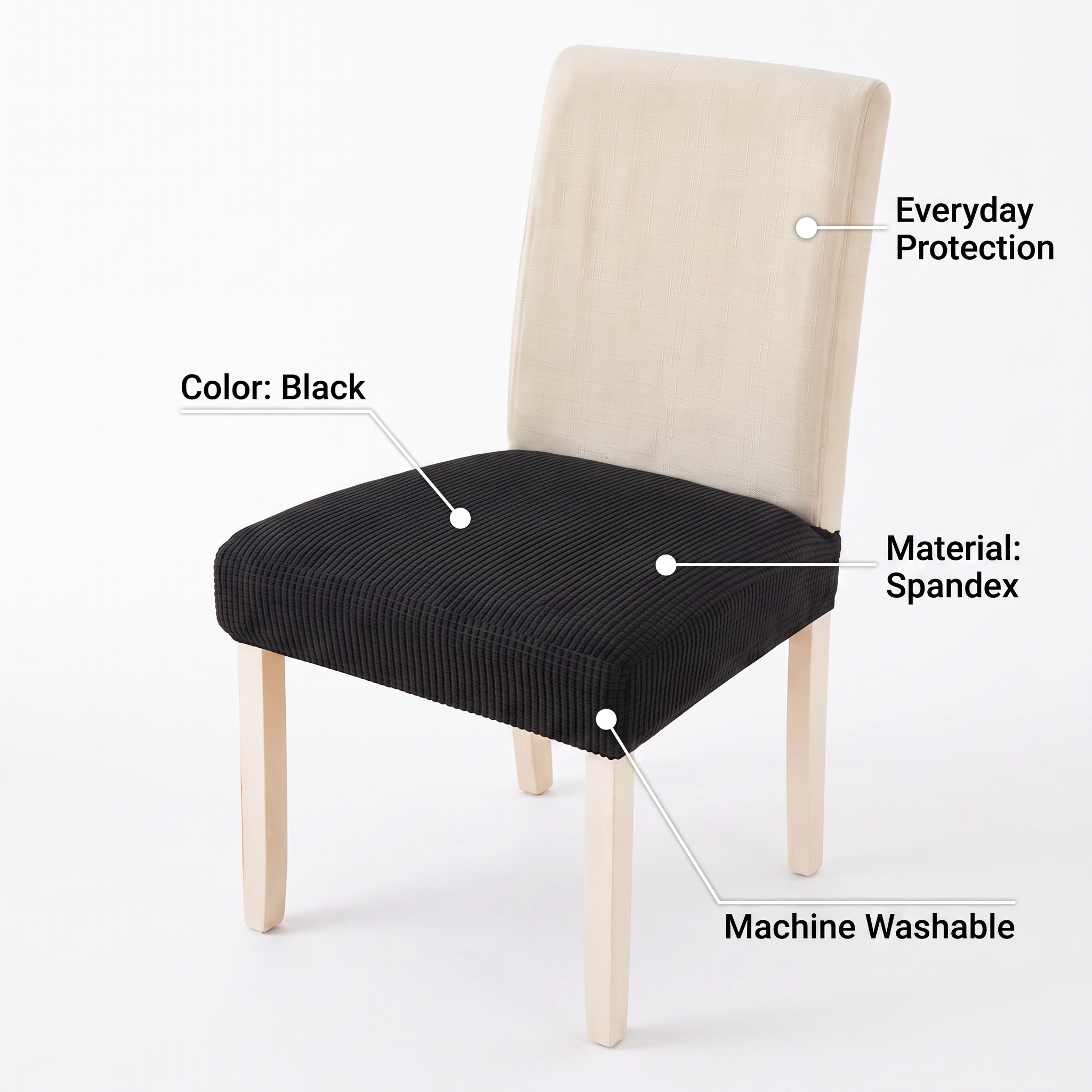 Black Chair Seat Cover – Stretch Fit – features and specifications overview | Brivenzo